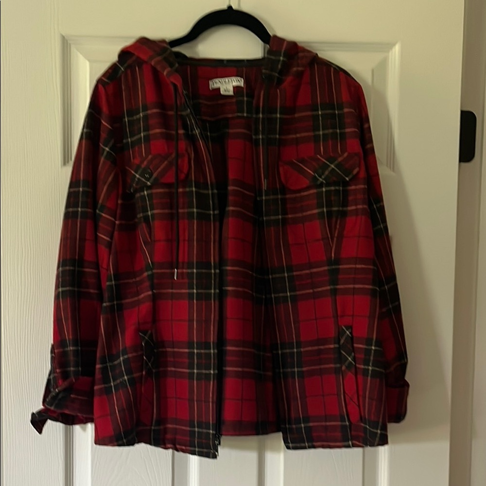 Pendleton Red and Black Plaid Hooded Zip-Up Jacket